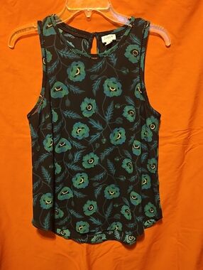 J. Crew Black Sleeveless Floral Camisole with Teal Flowers